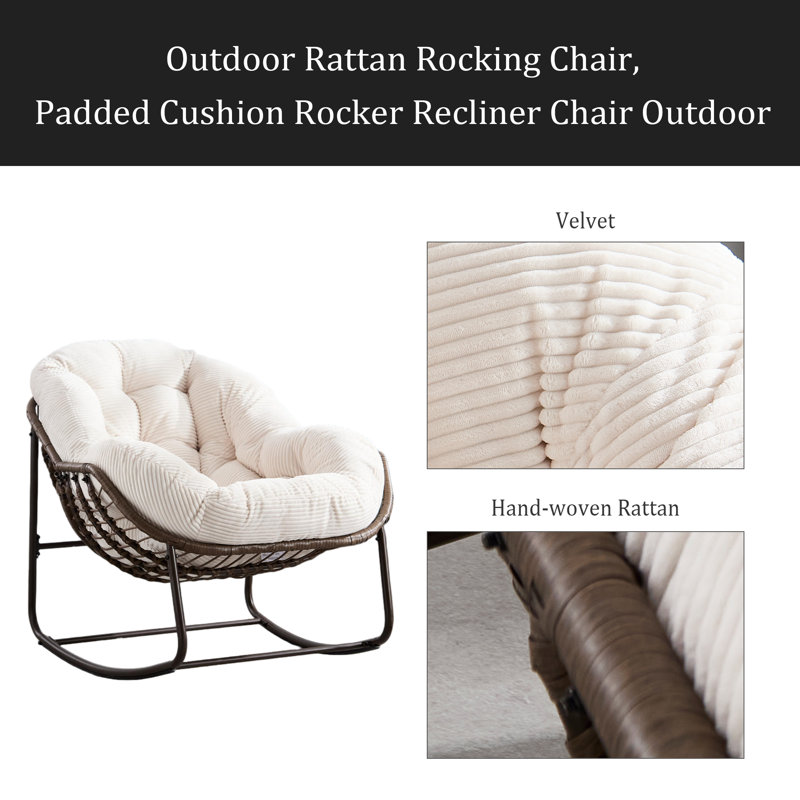 Chaise berçante d'extérieur en rotin, Blanc