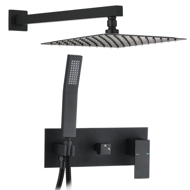 Dispositifs de douche noir mat - fixation murale, pomme de pluie de 10 po, douchette avec tuyau, bec pivotant, ensemble de salle de bain résidentiel, installation facile à la main, débit réglable