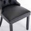 Chaise de salle à manger haut de gamme en bois massif touffeté et revêtu de velours avec pieds en bois et garniture cloutée, noir et gris, SW2101BG-1637732889
