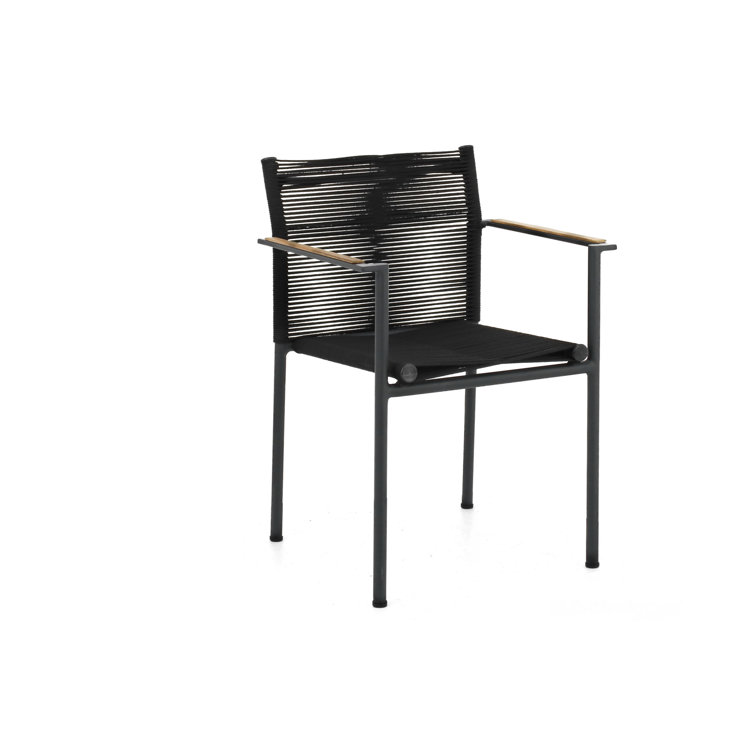 Selene Aluminum Stackable Dining Arm Chair with Teak Arm Rest