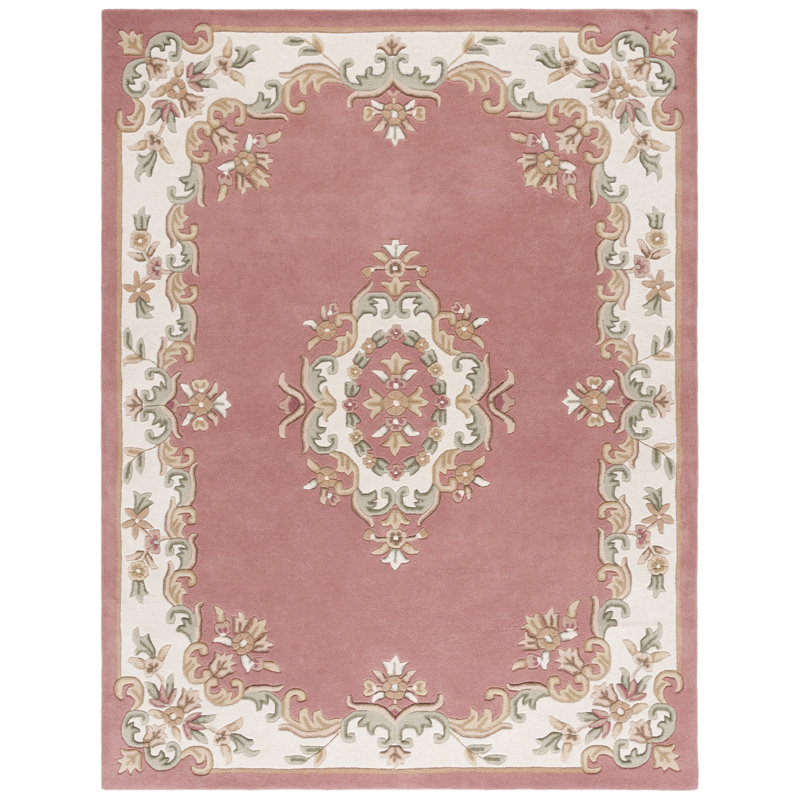 Stenberg Hand Tufted Wool/Cotton Floral Rug in Pink/Ivory, Rectangle 8' x 10'