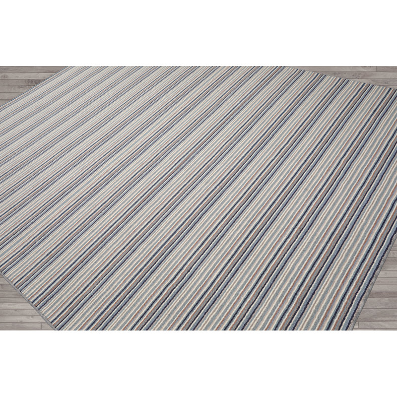 Tapis oriental ivoire touffeté à la main multicolore à rayures contemporaines, Rectangle 10 pi x 13 pi
