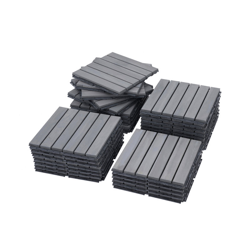 30 tuiles de terrasse emboîtables à motif rayé, Gris clair, 30