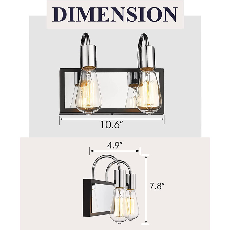2 - Light Dimmable Vanity Light, Silver/Black