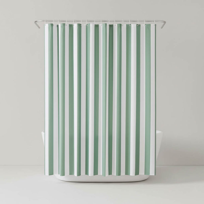 Waterproof Striped Polyester Shower Curtain For Modern Bathrooms, Sage Green