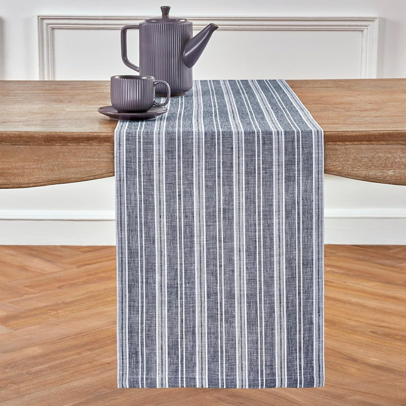 Chemin de table en lin - Bleu marine / blanc - Rayures Chelsea, 100% lin pur, pour commode et table basse, décor d'hiver, de printemps et de Pâques