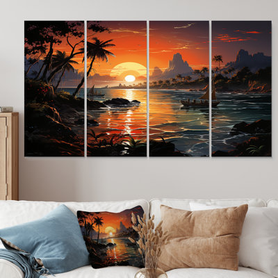 «Vintage Tropical Coastline Paradise V - Coastal Tropical», art mural 4 pièces