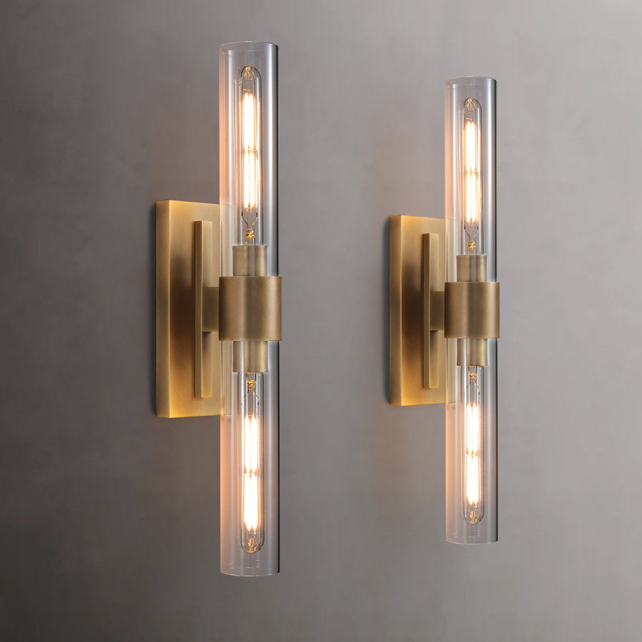 Zolee Luxury Brass Glass Wall Sconces ，Brass Wall Lights for Bathroom Vanity(Including Bulb)