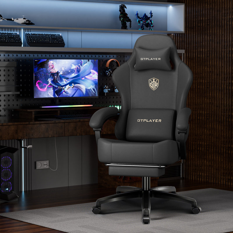 GTPLAYER GAMING CHAIR Adjustable Headrest and Adjustable Padded Armrests PC & Racing Game Chair, Black-Faux Leather