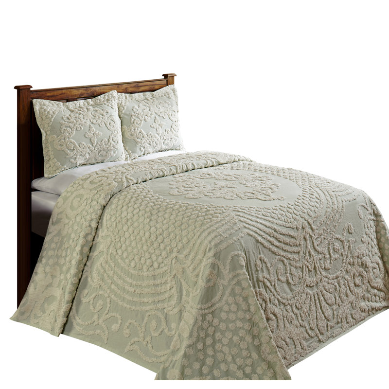 Couvre-lit / couvre-lit à motif floral 100% coton Florence, Ensemble de courtepointe grand, Sauge
