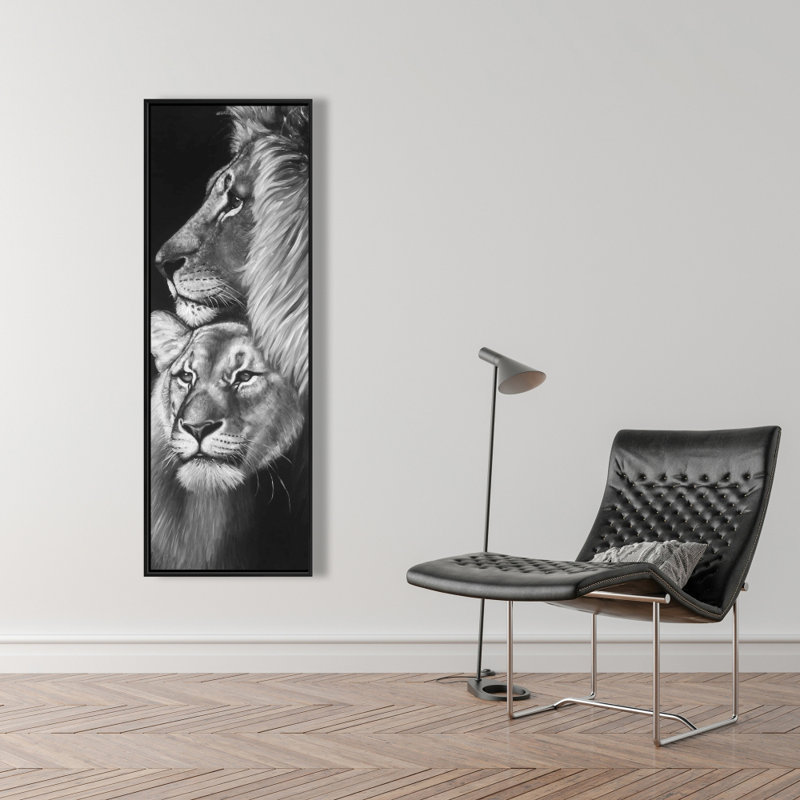 Lion et lionne - toile encadrée 16 po x 48 po