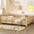Full Low Platform Bed With Built-in Bookshelf Safety Guardrail, Full Size Solid Wood Montessori Bed Frame For Kids, Boys, Girls, Easy Assemble ( Full, Light Natural, Bookshelf )-716455598-716455596