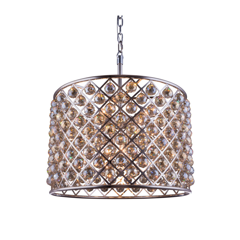 Swinney 8 - Light Dimmable Drum Chandelier, Polished Nickel, Golden Teak (Smoky)