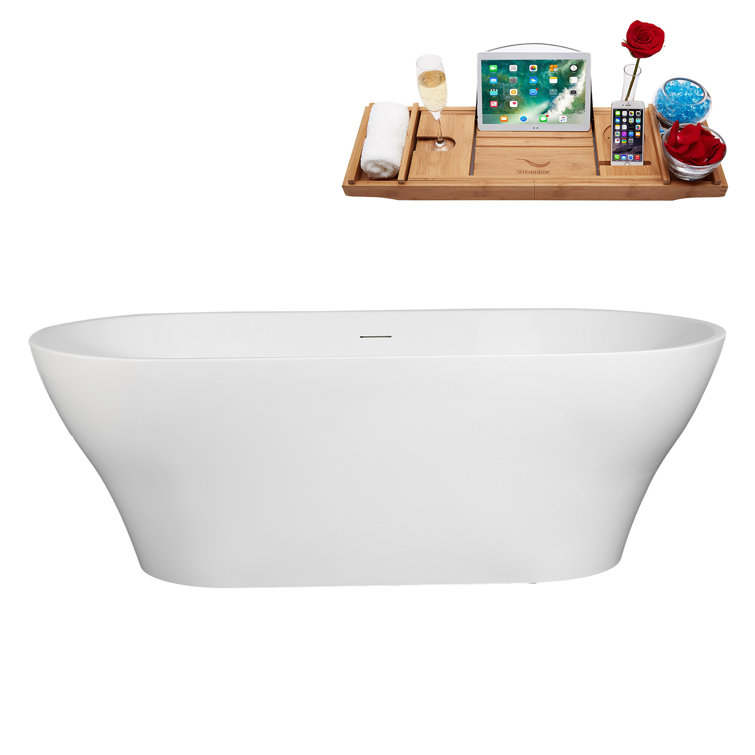 67" Streamline Soaking Freestanding Tub and Tray With Internal Drain