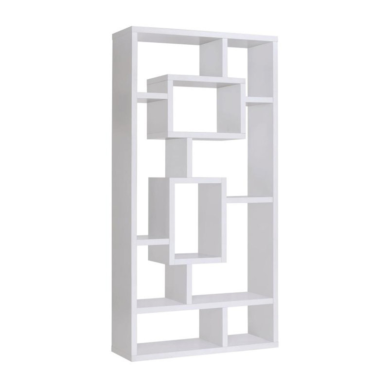 10-Shelf Rectangular Bookcase in White, White