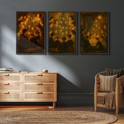 Christmas Wall Art Framed Canvas Print Set of 3 Holiday Wall Decoration