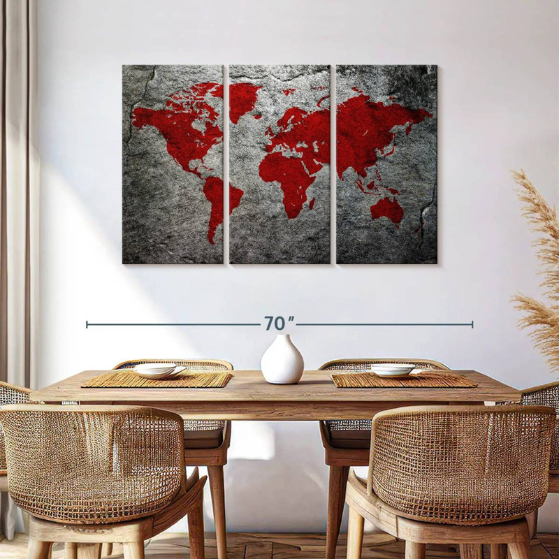 " Boulder World Map " 3 - Pieces, 36" H x 57" W x 1.25"