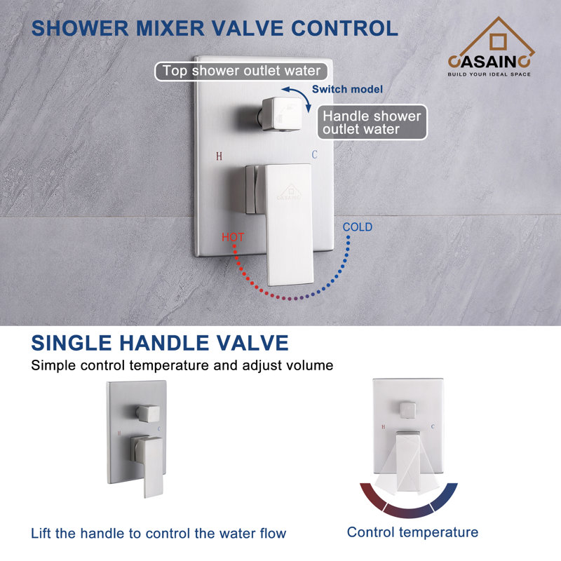Brushed Nickel Ceiling Mounted Rain Shower System with Handheld