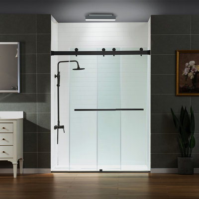 Frameless Shower Doors 56-60" Width X 76" Height With 5/16"(8Mm) Clear Tempered Glass, Double Sliding With Side Seal Strips