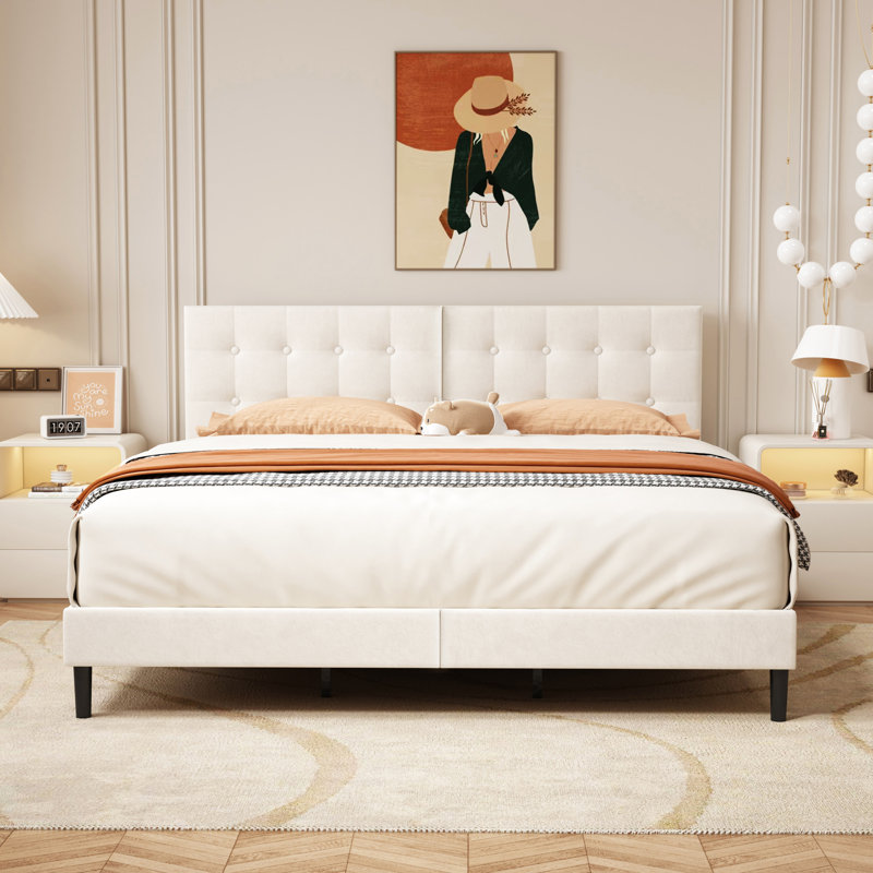 Upholstered Platform Bed, King, Black