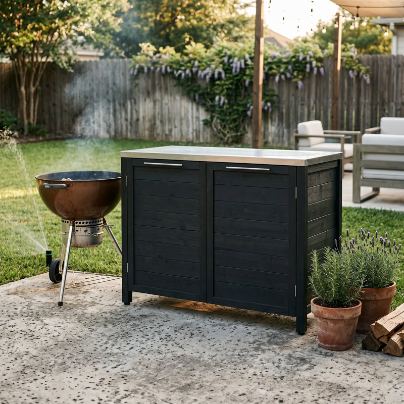 Îlot de cuisine extérieur 51,2 "avec 2 portes, Noir gris