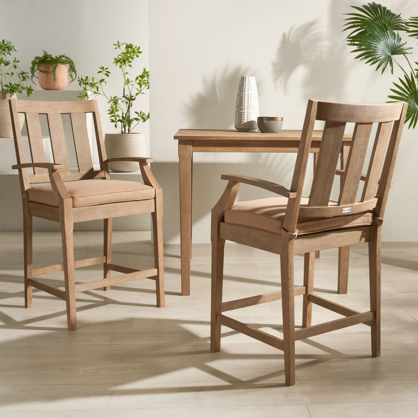 Samya Eucalyptus Patio Bar Stool, Brown