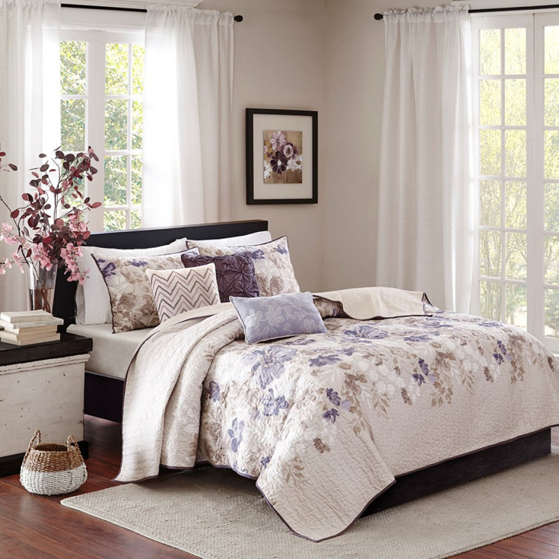 Ensemble de courtepointe 6 pièces avec coussins décoratifs Taupe double / grand, Multi-couleur