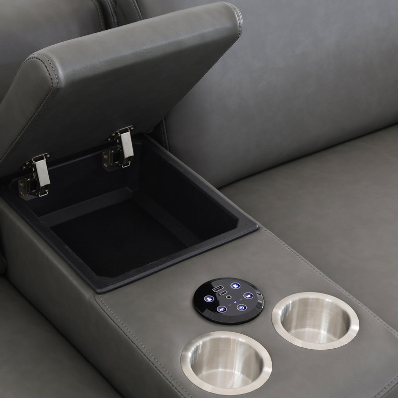 Canapé modulaire inclinable électrique en cuir de 225 po avec siège large 225 po, Bluetooth, console et porte-gobelets, 225 po