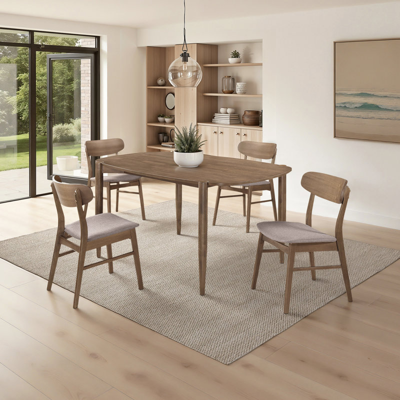 Walnut 5-Piece Oval Solid Wood Dining Set