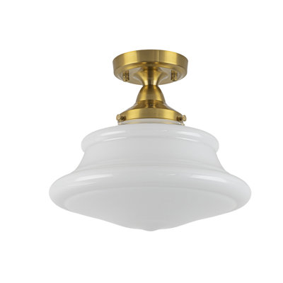 1-Light Dome Milk Glass Flush Mount Ceiling Light, Mid Century Modern Fixture for Bedroom Hallway Laundry Room
