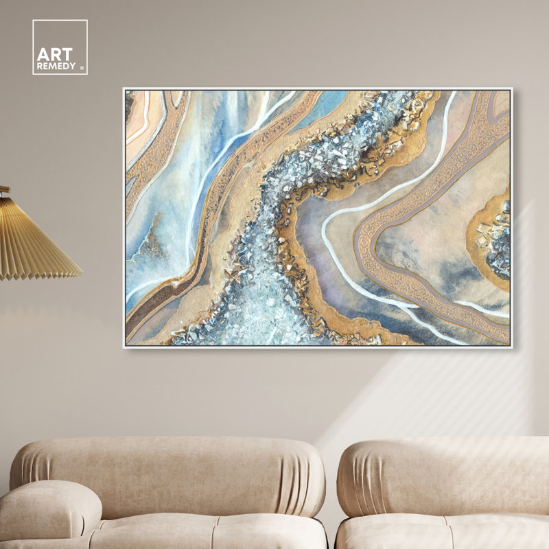 Luxurious Abstract Geode Print on Canvas with White Frame