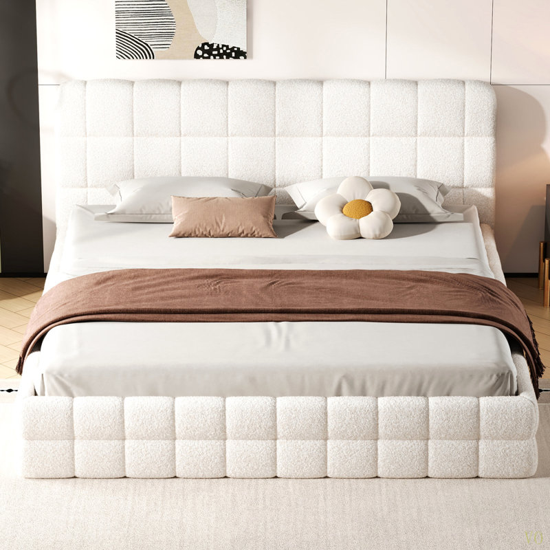 Lit plateforme tapissier, Très grand lit, Blanc