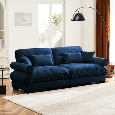 Velours bleu à deux places avec coussins doux, coussins décoratifs et coussins décoratifs 2 places