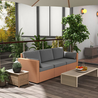 Patio, 3 avec un rembourrage confortable et un canapé d'extérieur en acier robuste dans un cadre stable en PE, sable, ajoutant de la chaleur au patio, à la cour, au balcon, au jardin