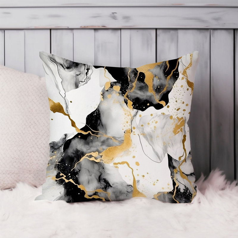 Animals William Morris Birds Damask Pattern I Cottage, 20" H x 20" W, Abstract Black & Gold Strokes IV Modern