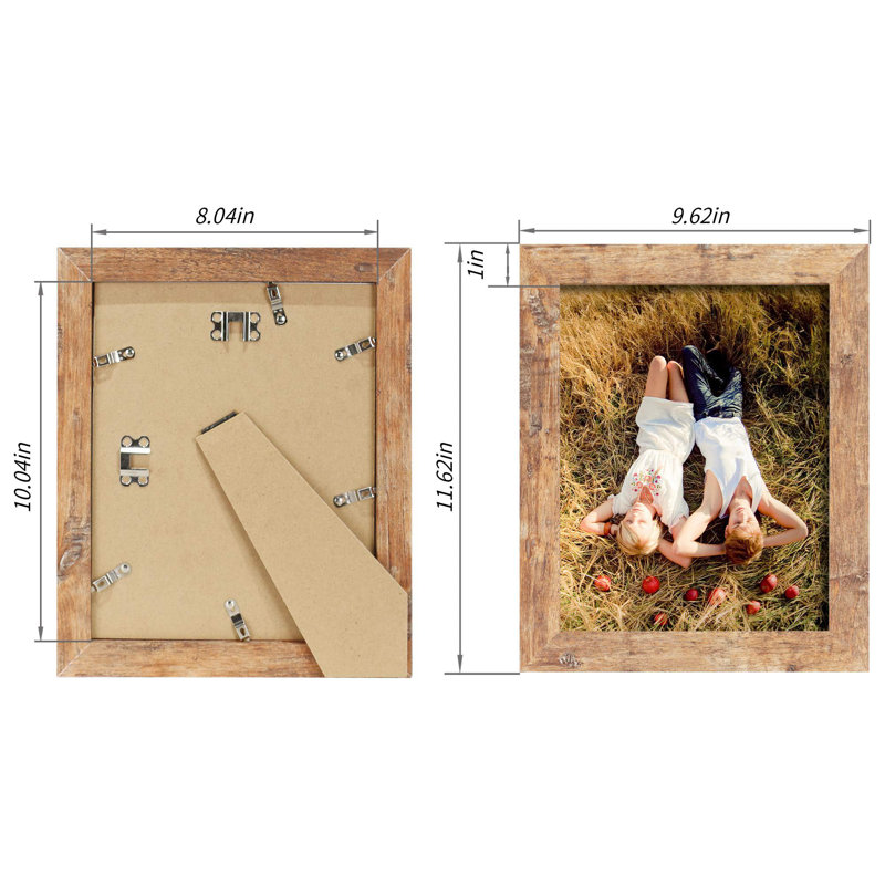 8X10 Picture Frame Set Of 4, Rustic Brown With Real Glass Photo Frames For Desktop Display And Wall Mounting