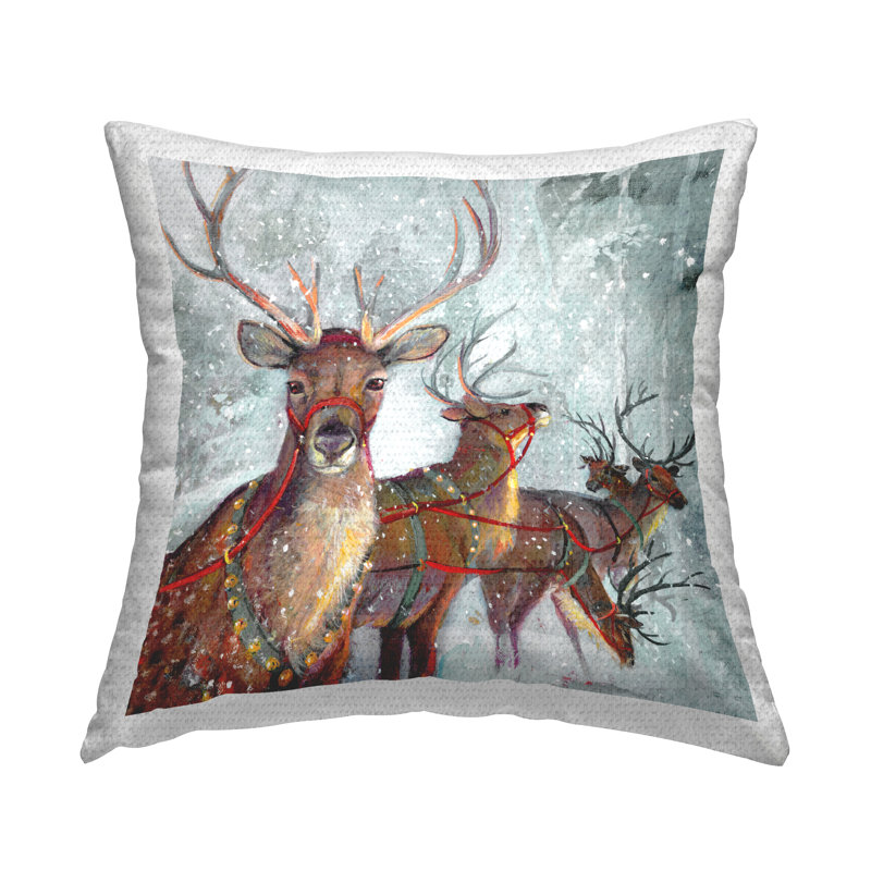 Coussin d'extérieur Winter Reindeer Holiday Herd par Ruane Manning