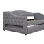 Lit de jour gris rembourré simple TG avec DEL sur les deux côtés, 2 tiroirs et chambre à coucher recouverte de lin avec un aspect rembourré pour un repos confortable-782826191