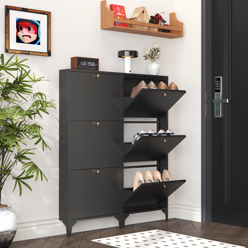 Shoe Storage Cabinet For Entryway With 2 Flip Drawers, Freestanding Shoe Organizer With Legs,farmhouse Narrow Shoe Storage Cabinet For Entryway, Foyer,living Room