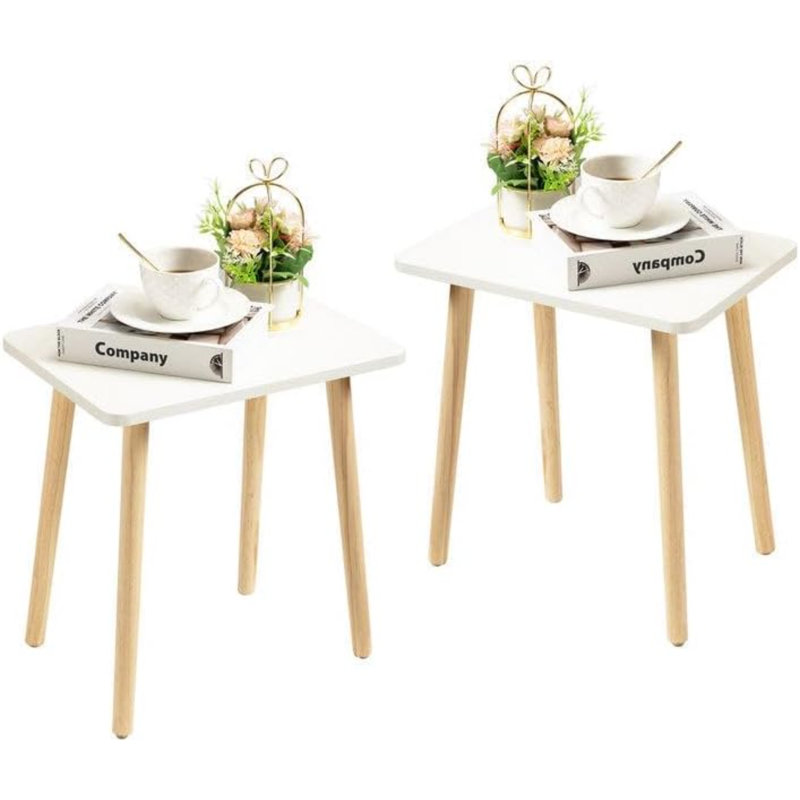 Ensemble de 2 tables d'appoint blanches, petites tables de chevet, tables d'appoint bohèmes avec pieds en bois, montage facile | Lot de 2 en bois blanc, de forme rectangulaire moderne, convient au salon, à la chambre ou au balcon, compacts, polyvalents et robustes.
