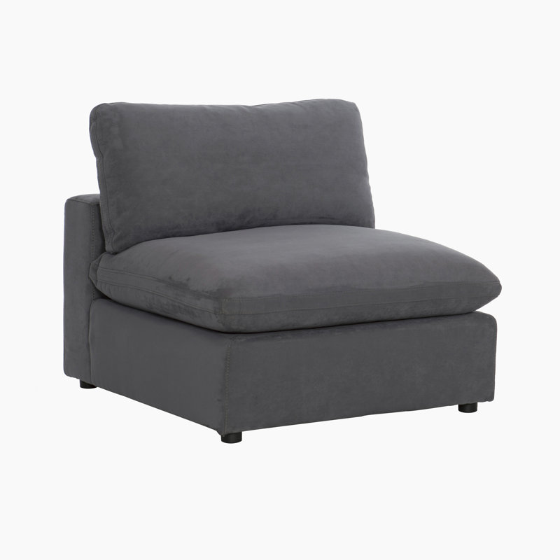 Chaise sans accoudoirs moderne et contemporaine de 38,5 po avec revêtement en microfibre texturée, coussins réversibles, mousse haute densité avec mélange de duvet Bhavini