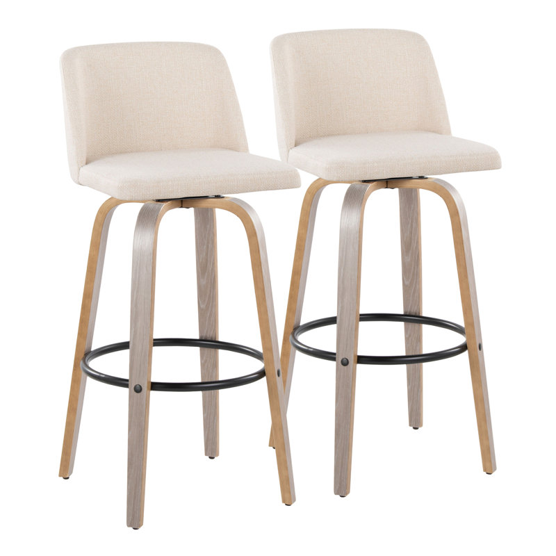Toriano Swivel Upholstered Counter Stool, Light Gray/Black, Cream Noise Polyester Blend, Bar Stool (29.5" Seat Height)