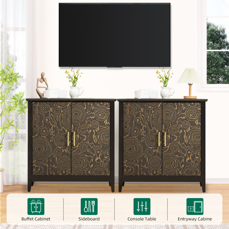 Armoire décorative 2 portes avec tablette réglable, buffet avec pieds en bois massif, armoire de rangement décorative