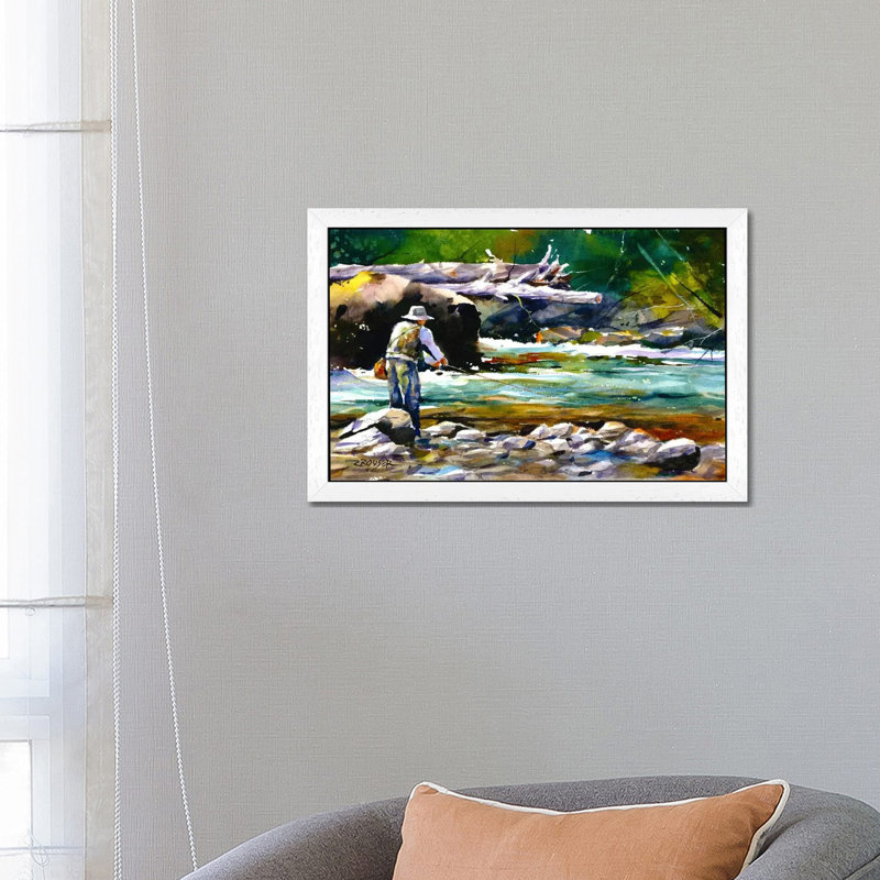 Fishing by Dean Crouser - Floater Frame Painting on Canvas, White