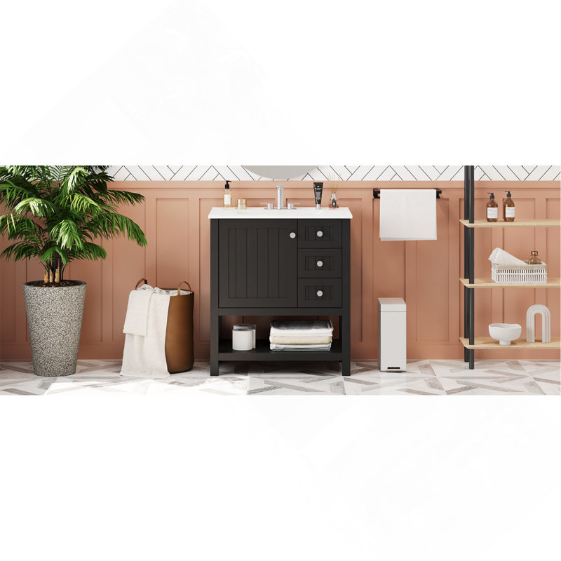 Armoire de meuble-lavabo de style transitionnel 30 po avec lavabo en céramique