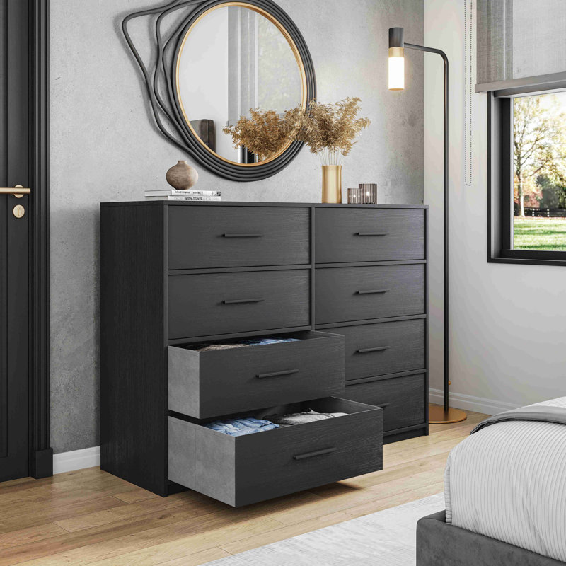 Commode 8 tiroirs avec grands tiroirs en tissu, Noir
