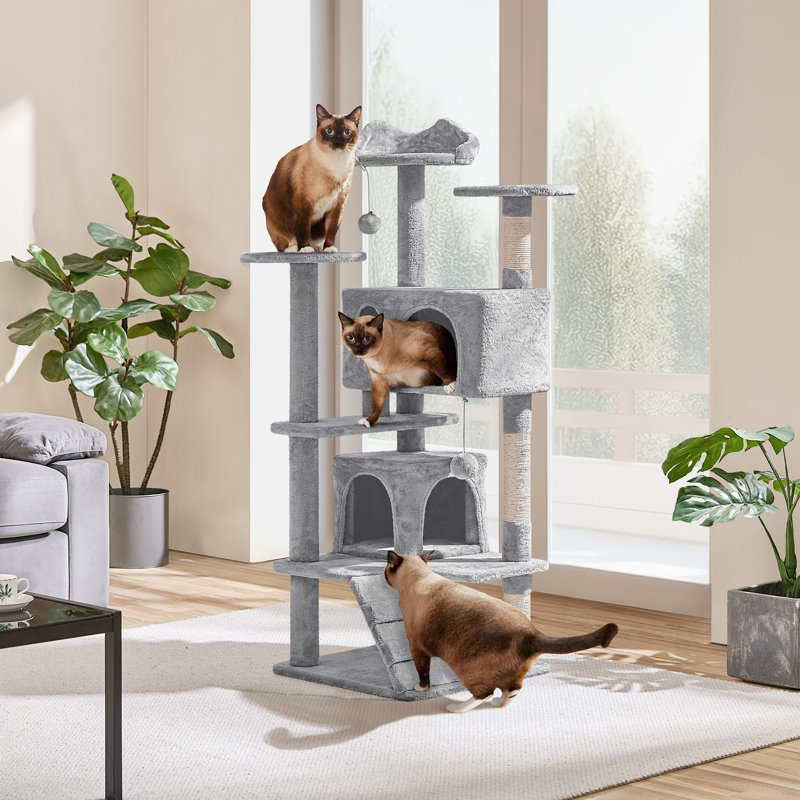 Meuble pour chat avec poteau à griffer pour chat Dagenham, H 54 po x l 20 po x P 20 po, Gris clair