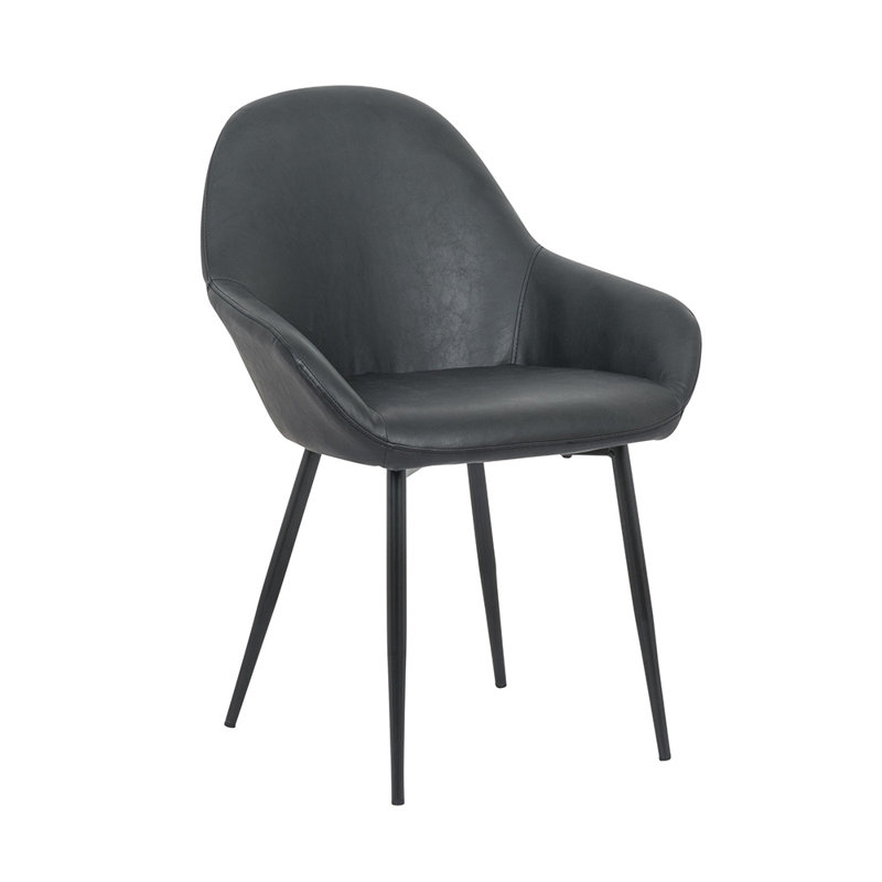  Modern PU Leather Upholstered Armchair – Matte Black Metal Frame Dining Chair, Black
