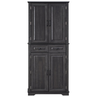 Armoire de cuisine K&K de 71 po de hauteur avec 3 organisateurs d'armoire coulissants, armoire de rangement en relief à texture de ferme avec 6 tablettes de porte, 2 tiroirs, armoire de cuisine autoportante, noir