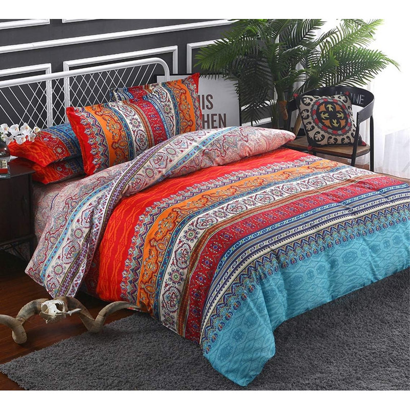 Polyester Floral Duvet Cover, Blue and Red Floral